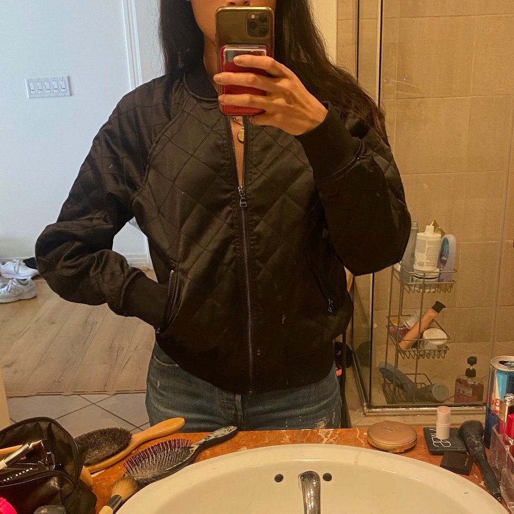 Express Black Quilted Bomber Jacket - Picture 1 of 4
